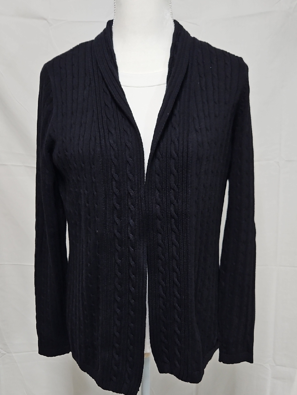 Kim Rogers Black Open-Front Cable Knit Cardigan